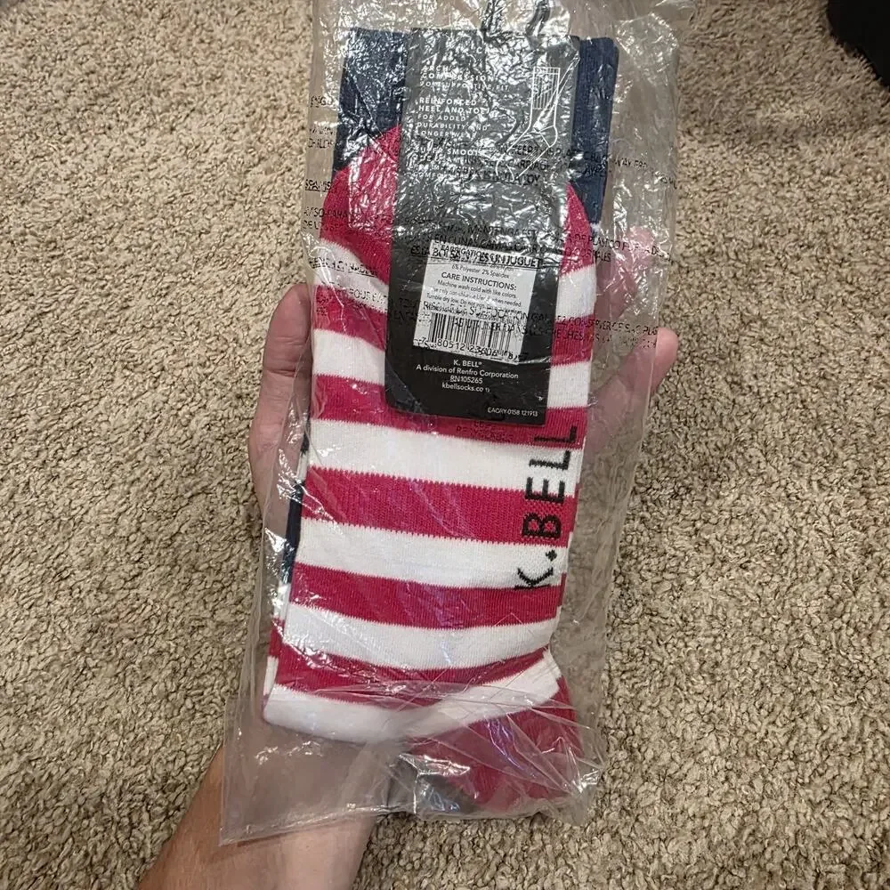 K. Bell Men's American Flag‎ Crew Socks, Red/White/Blue, Size 6.5-12, 1 Pair